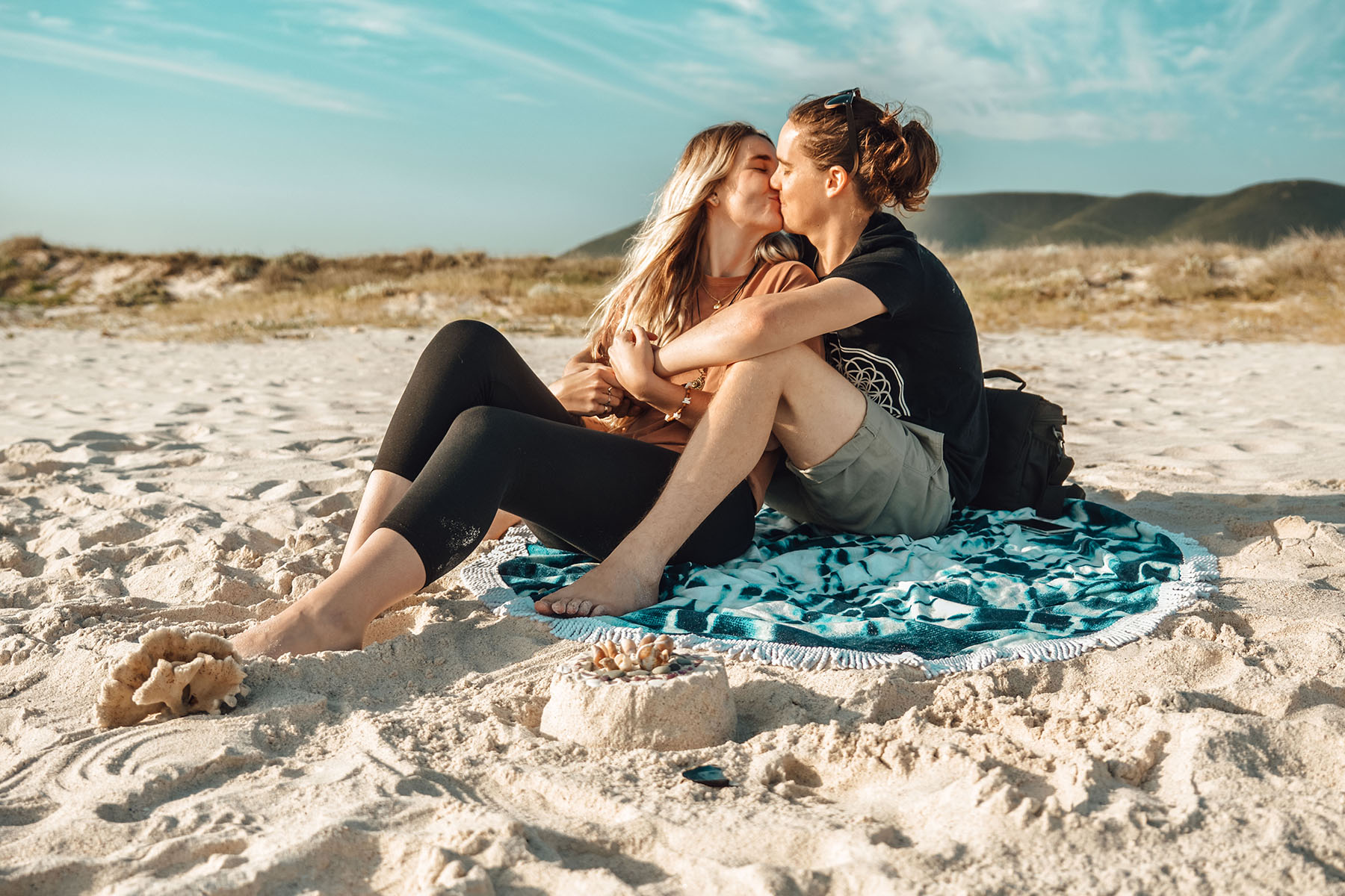 Women Couple Kissing on Beach